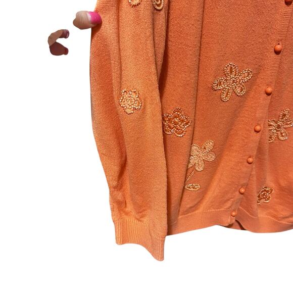 Y2K VTG Josephine Chaus Women Beaded Flower Cardigan L Peach Cottagecore Boho - Picture 5 of 10